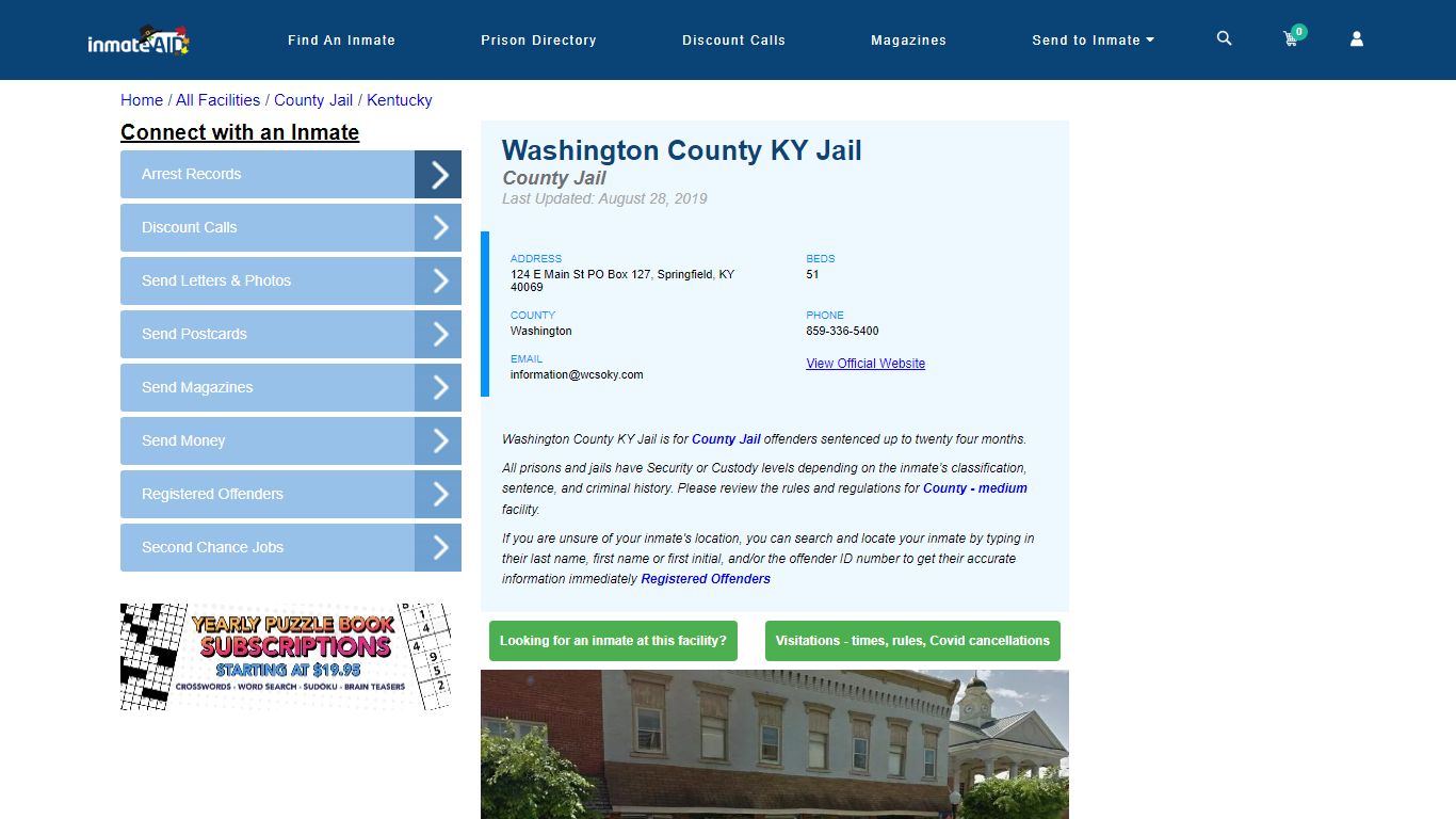 Washington County KY Jail - Inmate Locator - Springfield, KY